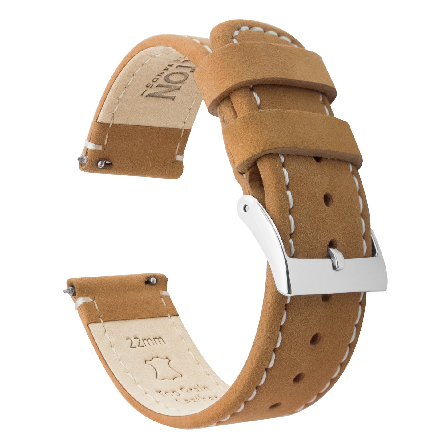 Fossil Sport | Gingerbread Brown Leather & Linen White Stitching - Barton Watch Bands