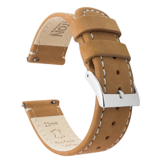 Mobvoi TicWatch | Gingerbread Brown Leather & Linen White Stitching - Barton Watch Bands