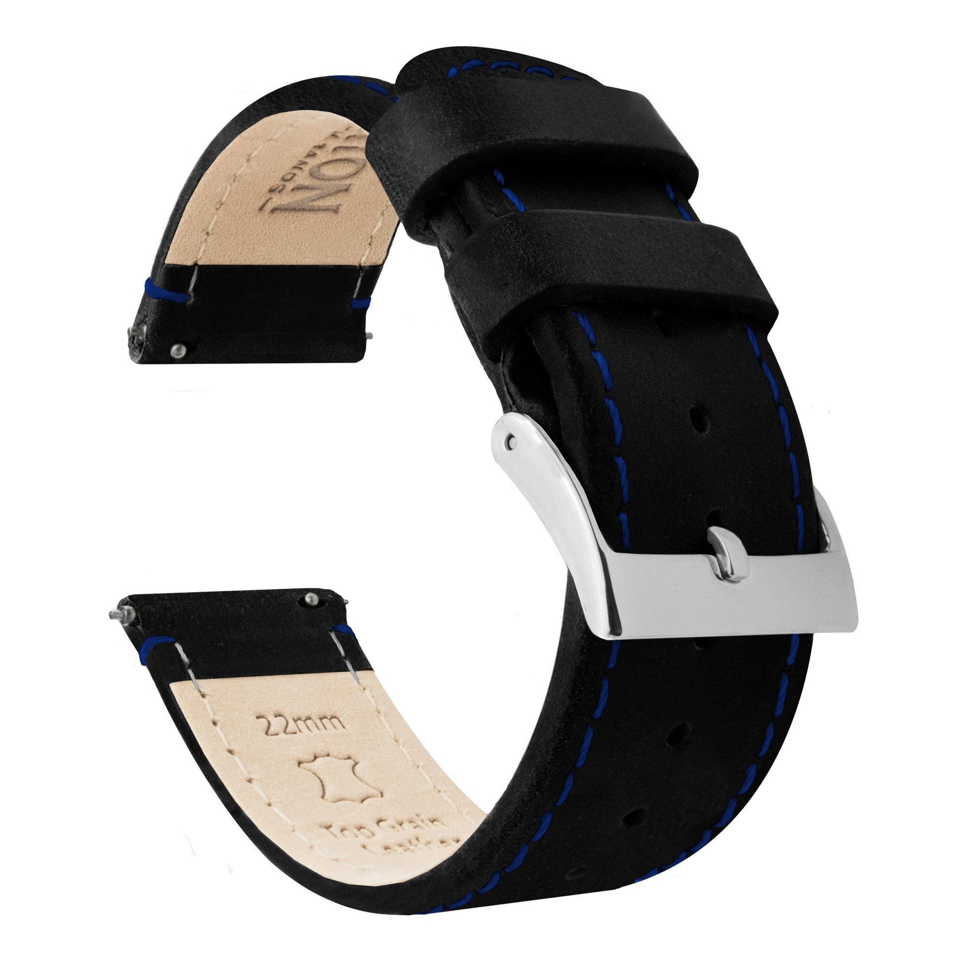 Moto 360 Gen2 | Black Leather & Blue Stitching - Barton Watch Bands