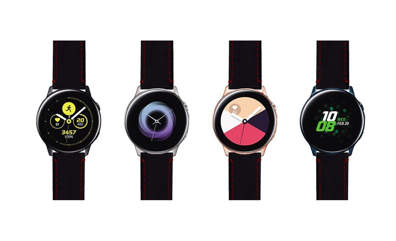 Samsung Galaxy Watch Active | Black Leather & Crimson Red Stitching - Barton Watch Bands