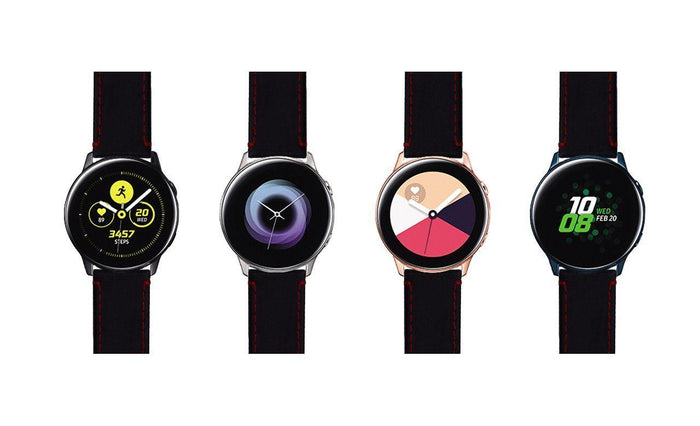 Samsung Galaxy Watch Active | Black Leather & Crimson Red Stitching - Barton Watch Bands
