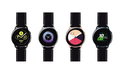 Samsung Galaxy Watch Active | Black Leather & Linen White Stitching - Barton Watch Bands