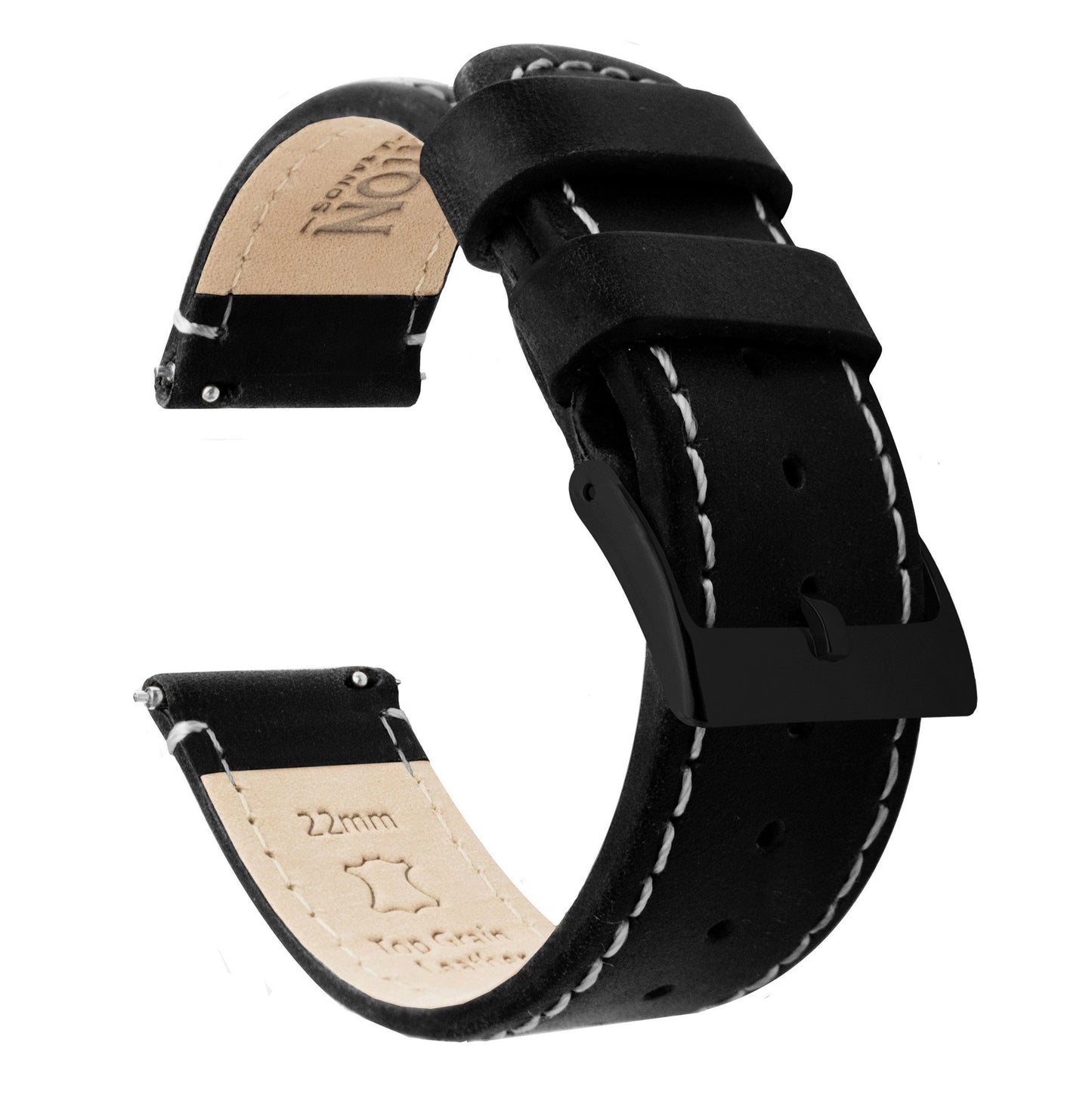 Samsung Galaxy Watch Active | Black Leather & Linen White Stitching - Barton Watch Bands
