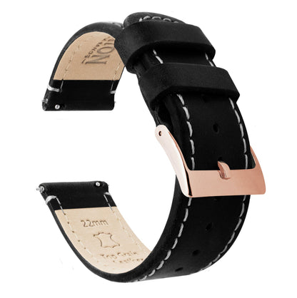 Samsung Galaxy Watch Active | Black Leather & Linen White Stitching - Barton Watch Bands