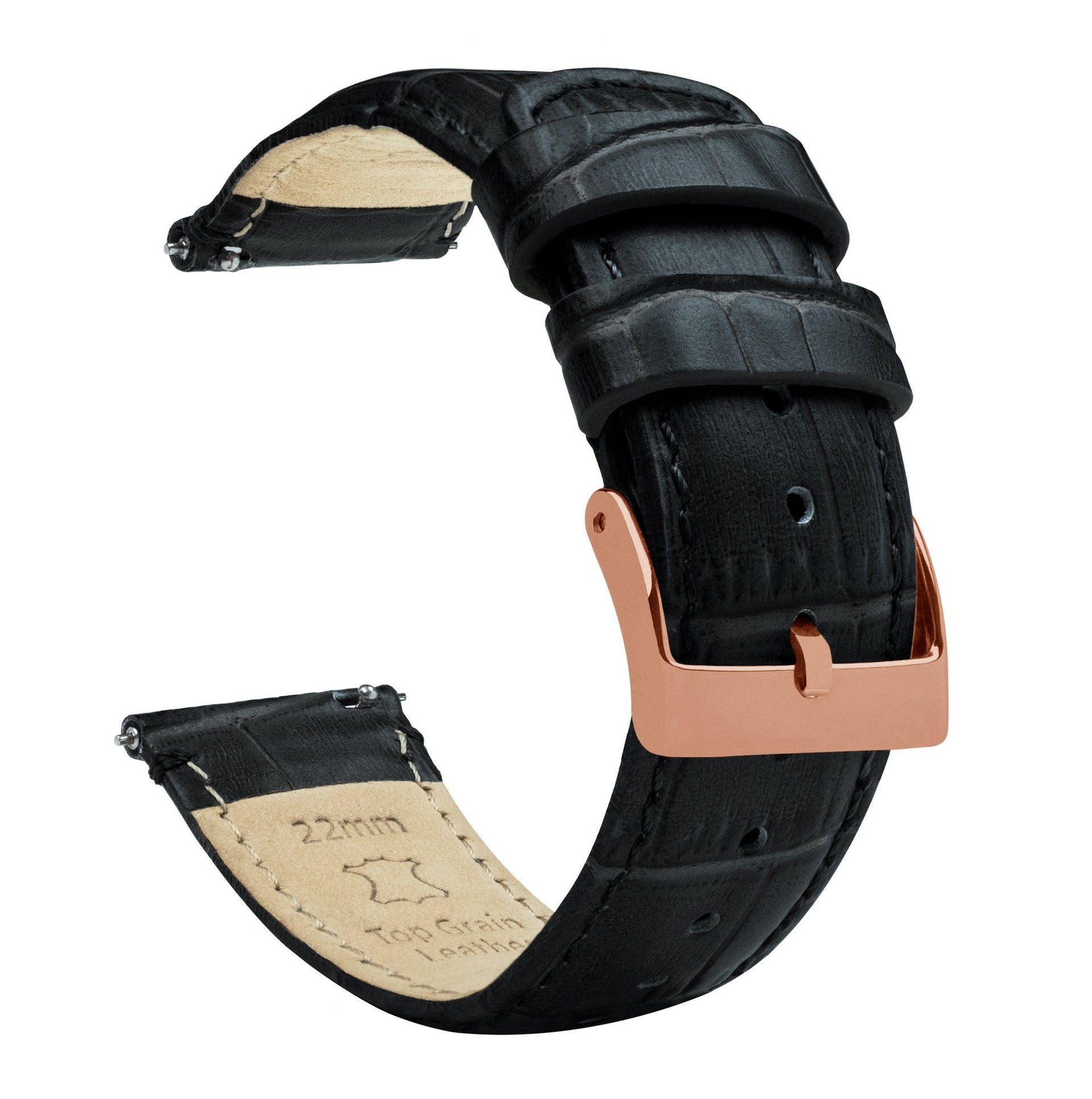 Samsung Galaxy Watch Bands Black Alligator Grain Leather