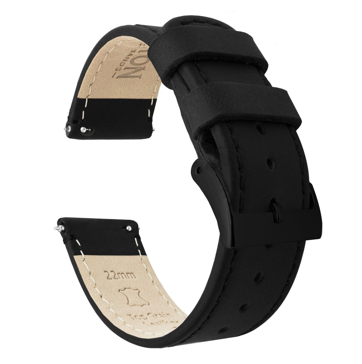 Black Leather Samsung Galaxy Watch 6 Band 20mm Watch Strap Bracelet Samsung Galaxy Watch Bands | Black Leather & Stitching  main image 4