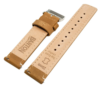 Samsung Galaxy Watch | Gingerbread Brown Leather & Linen White Stitching - Barton Watch Bands