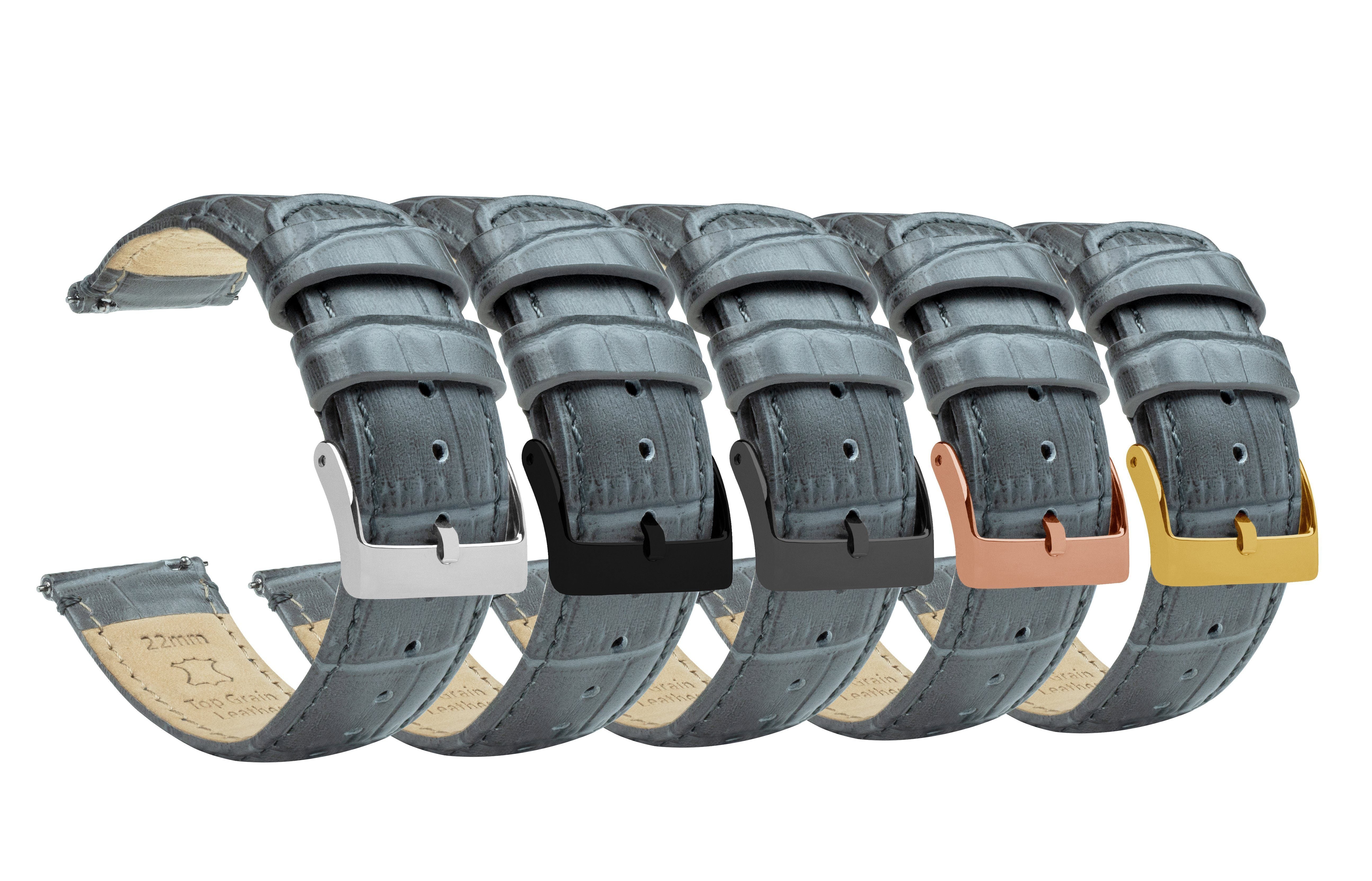 Smoke Grey Leather Watch Band Alligator Grain Texture BARTON
