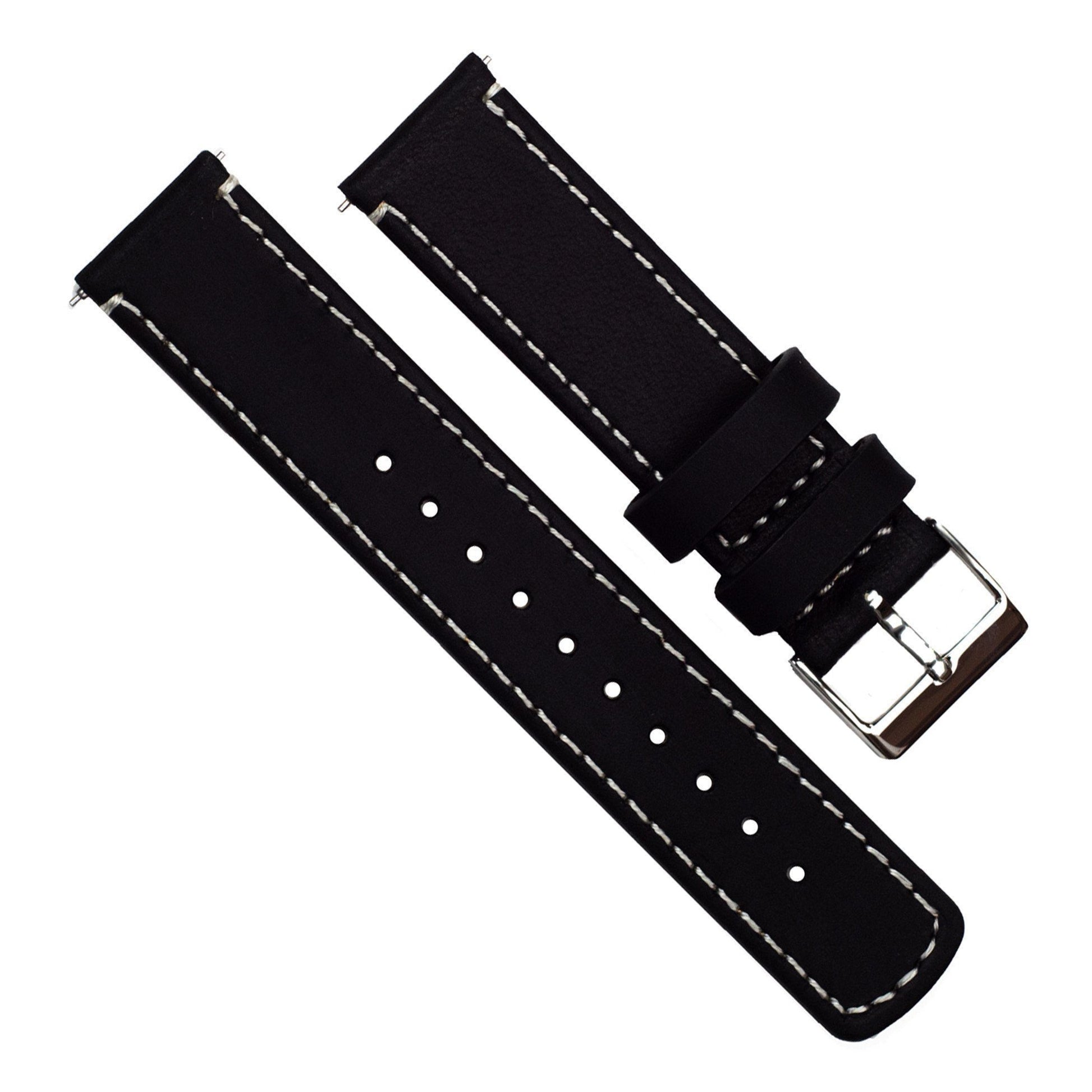 Zenwatch & Zenwatch 2 | Black Leather & Linen White Stitching - Barton Watch Bands